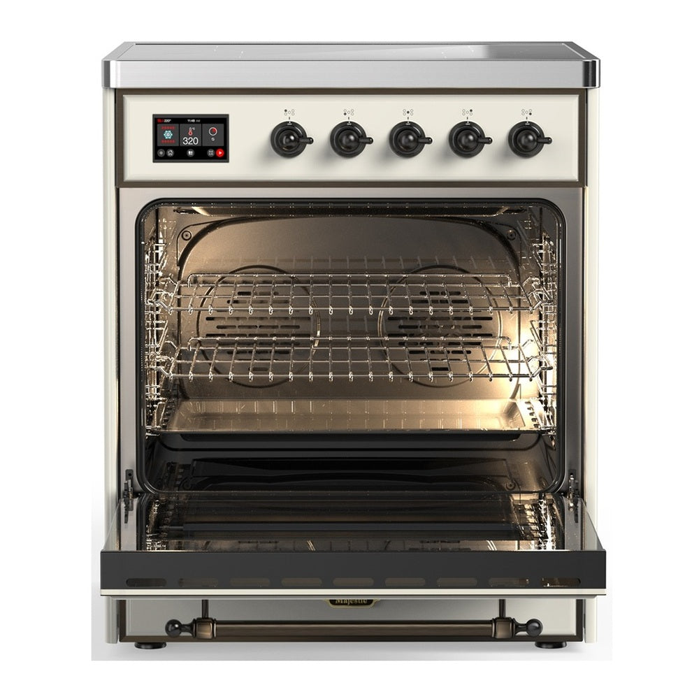 ILVE Majestic III 30" Antique White Induction Range with 4 Elements Solid Door