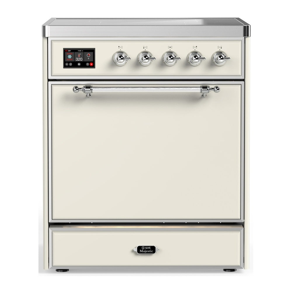ILVE Majestic III 30" Antique White Induction Range with 4 Elements Solid Door