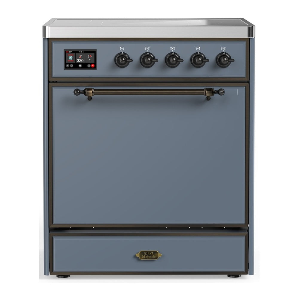 ILVE Majestic III 30" Blue Grey Induction Range with 4 Elements Solid Door