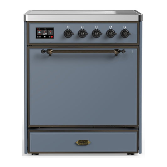 ILVE Majestic III 30" Blue Grey Induction Range with 4 Elements Solid Door