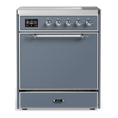 ILVE Majestic III 30" Blue Grey Induction Range with 4 Elements Solid Door