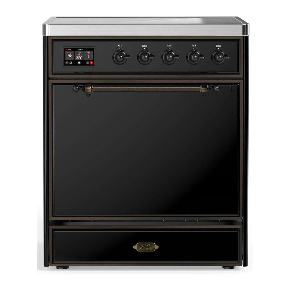 ILVE Majestic III 30" Glossy Black Induction Range with 4 Elements Solid Door