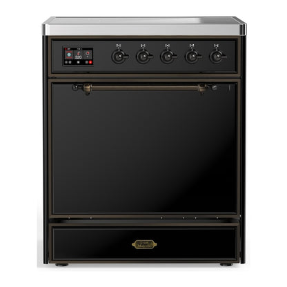 ILVE Majestic III 30" Glossy Black Induction Range with 4 Elements Solid Door
