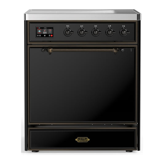 ILVE Majestic III 30" Glossy Black Induction Range with 4 Elements Solid Door