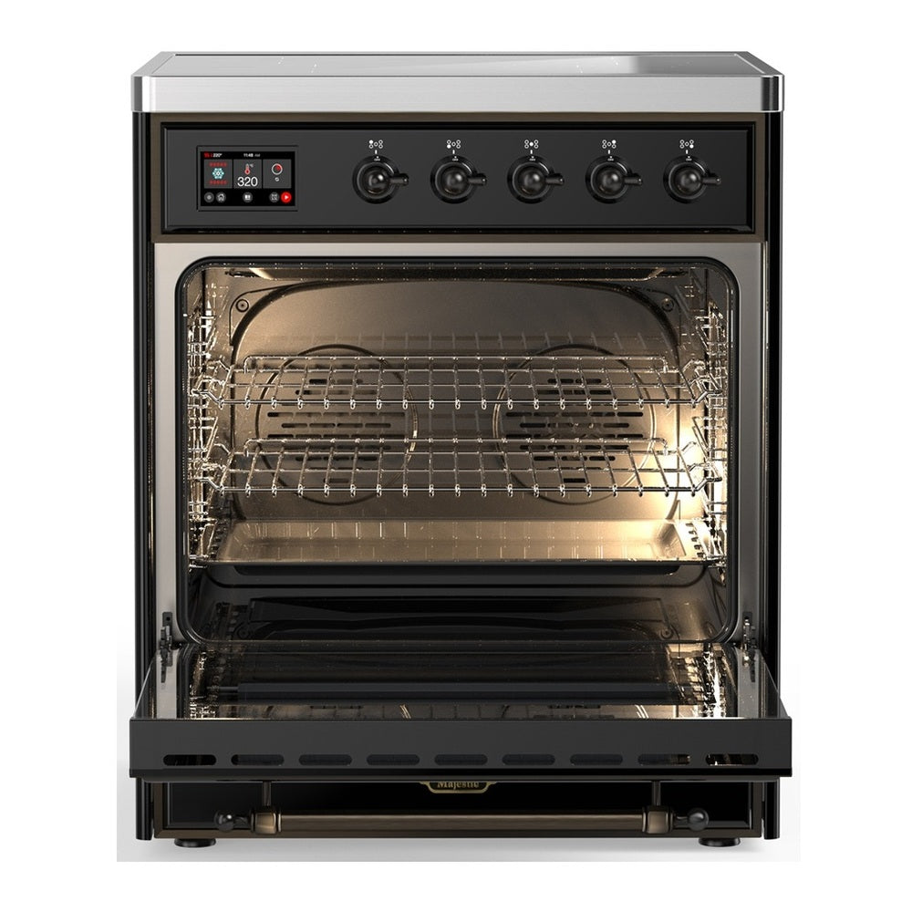 ILVE Majestic III 30" Glossy Black Induction Range with 4 Elements Solid Door