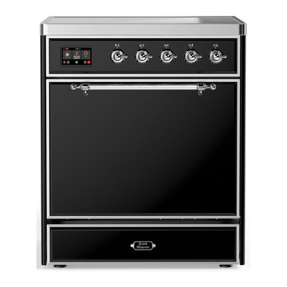 ILVE Majestic III 30" Glossy Black Induction Range with 4 Elements Solid Door
