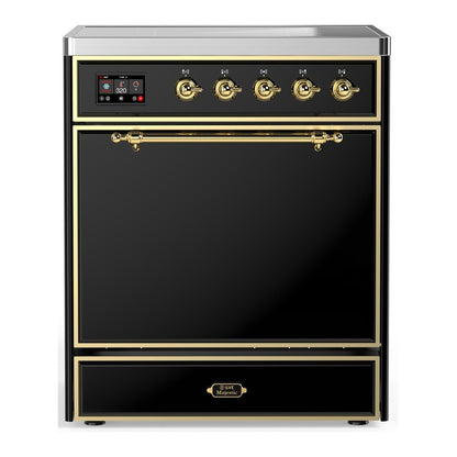 ILVE Majestic III 30" Glossy Black Induction Range with 4 Elements Solid Door