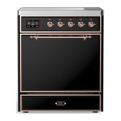 ILVE Majestic III 30" Glossy Black Induction Range with 4 Elements Solid Door