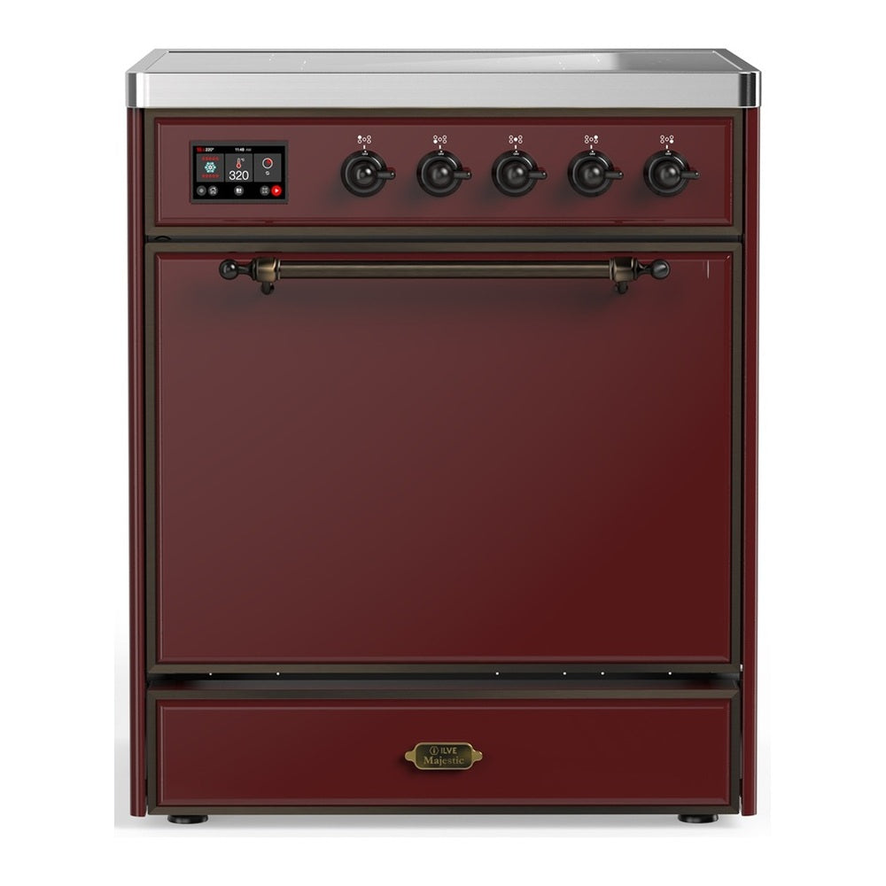 ILVE Majestic III 30" Burgundy Induction Range with 4 Elements Solid Door