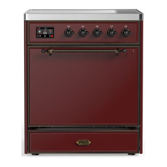 ILVE Majestic III 30" Burgundy Induction Range with 4 Elements Solid Door