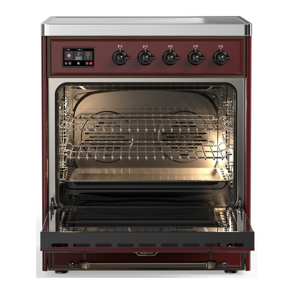 ILVE Majestic III 30" Burgundy Induction Range with 4 Elements Solid Door