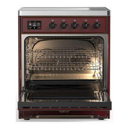 ILVE Majestic III 30" Burgundy Induction Range with 4 Elements Solid Door