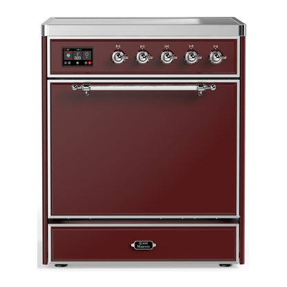 ILVE Majestic III 30" Burgundy Induction Range with 4 Elements Solid Door