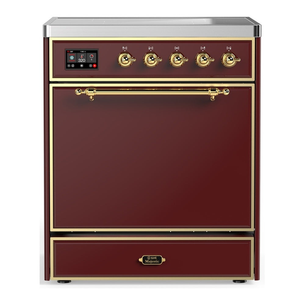 ILVE Majestic III 30" Burgundy Induction Range with 4 Elements Solid Door