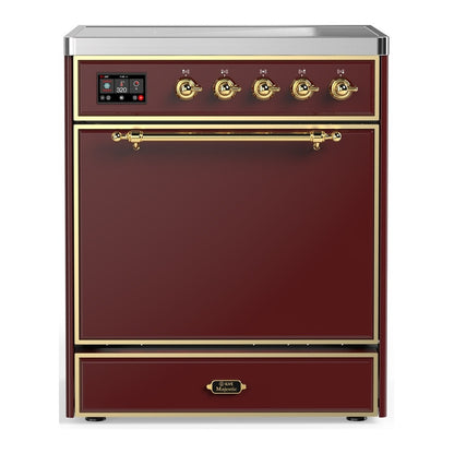 ILVE Majestic III 30" Burgundy Induction Range with 4 Elements Solid Door