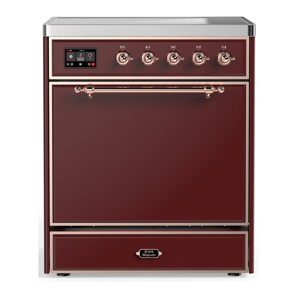 ILVE Majestic III 30" Burgundy Induction Range with 4 Elements Solid Door