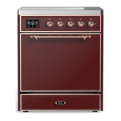 ILVE Majestic III 30" Burgundy Induction Range with 4 Elements Solid Door