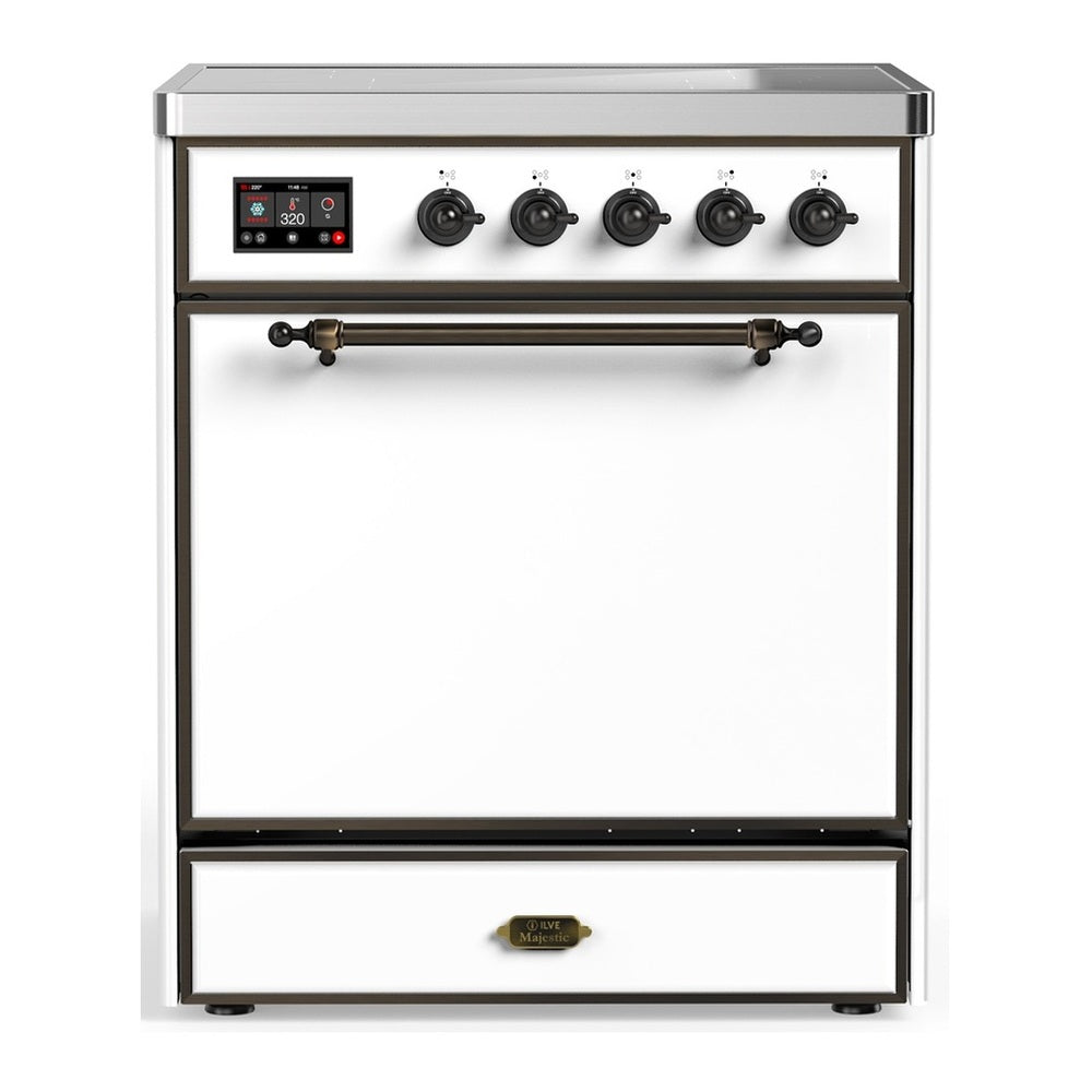 ILVE Majestic III 30" White Induction Range with 4 Elements Solid Door