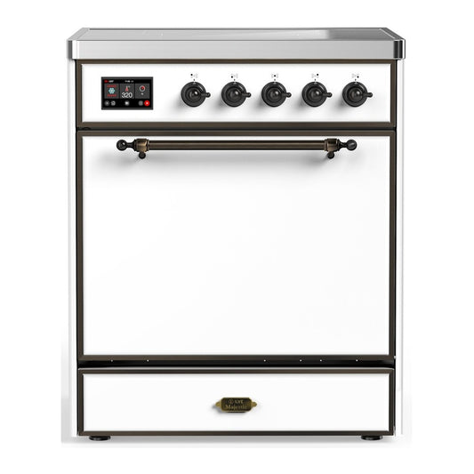 ILVE Majestic III 30" White Induction Range with 4 Elements Solid Door