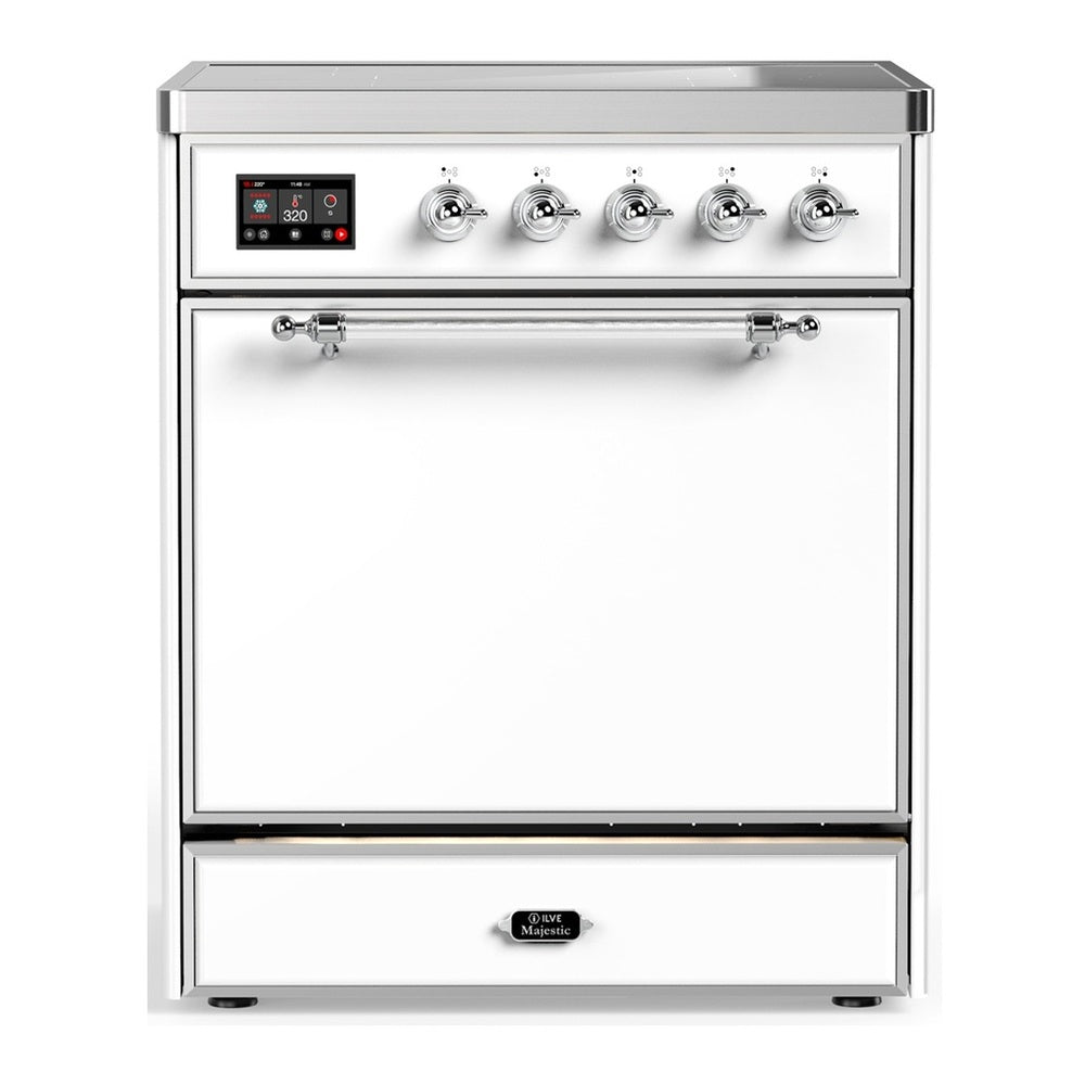 ILVE Majestic III 30" White Induction Range with 4 Elements Solid Door