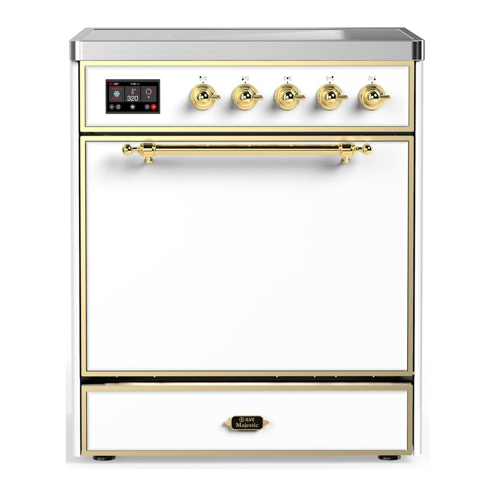 ILVE Majestic III 30" White Induction Range with 4 Elements Solid Door