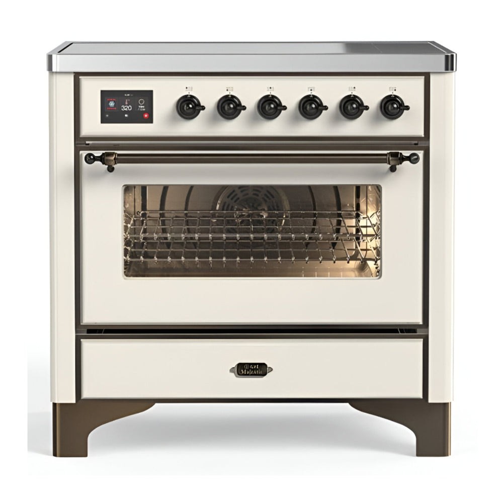 ILVE Majestic III 36" Antique White Induction Range with 6 Elements Triple Glass Door