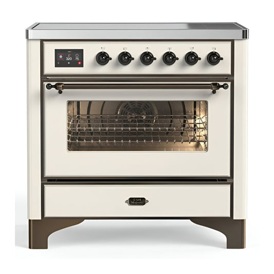 ILVE Majestic III 36" Antique White Induction Range with 6 Elements Triple Glass Door