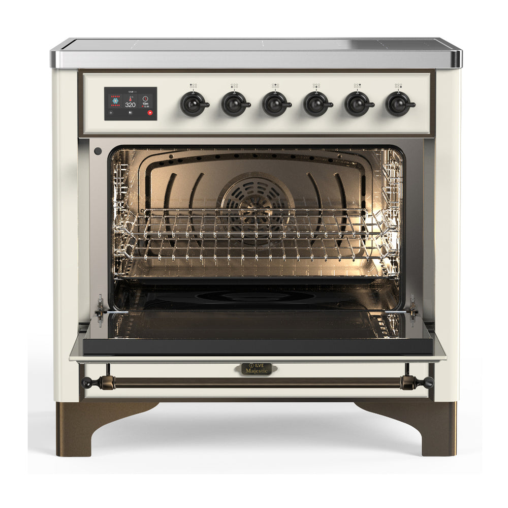 ILVE Majestic III 36" Antique White Induction Range with 6 Elements Triple Glass Door