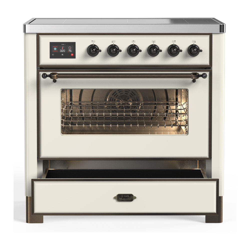 ILVE Majestic III 36" Antique White Induction Range with 6 Elements Triple Glass Door