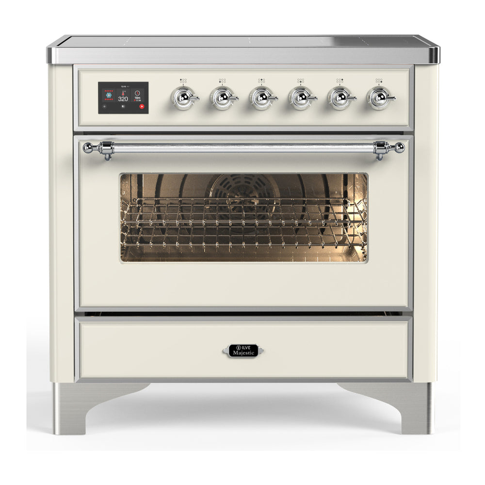 ILVE Majestic III 36" Antique White Induction Range with 6 Elements Triple Glass Door
