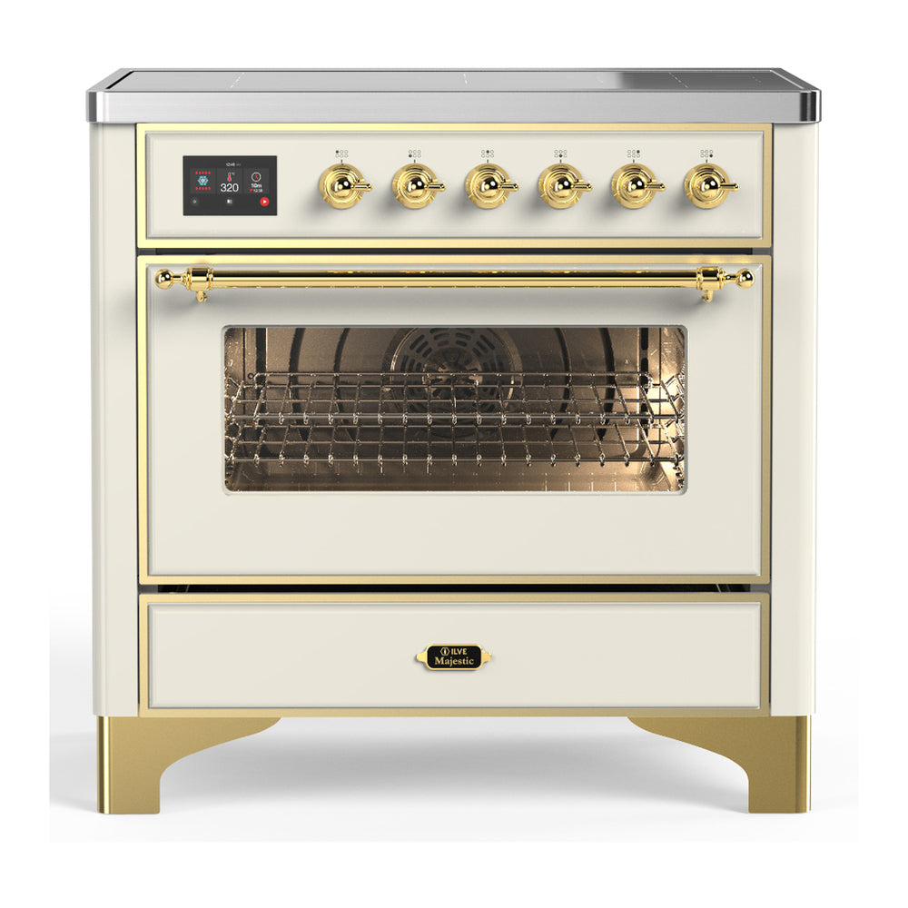 ILVE Majestic III 36" Antique White Induction Range with 6 Elements Triple Glass Door