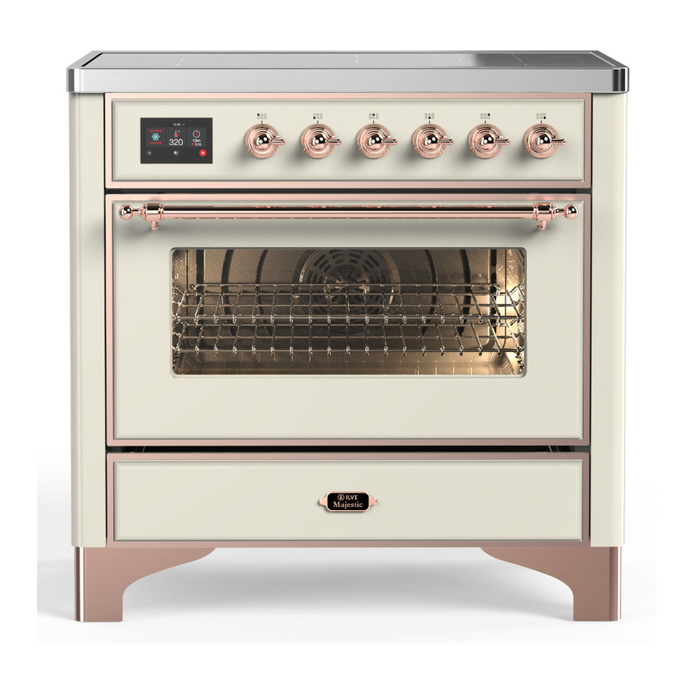 ILVE Majestic III 36" Antique White Induction Range with 6 Elements Triple Glass Door