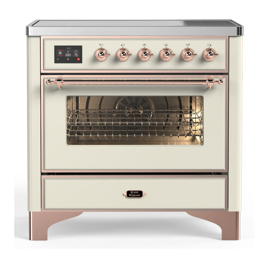 ILVE Majestic III 36" Antique White Induction Range with 6 Elements Triple Glass Door