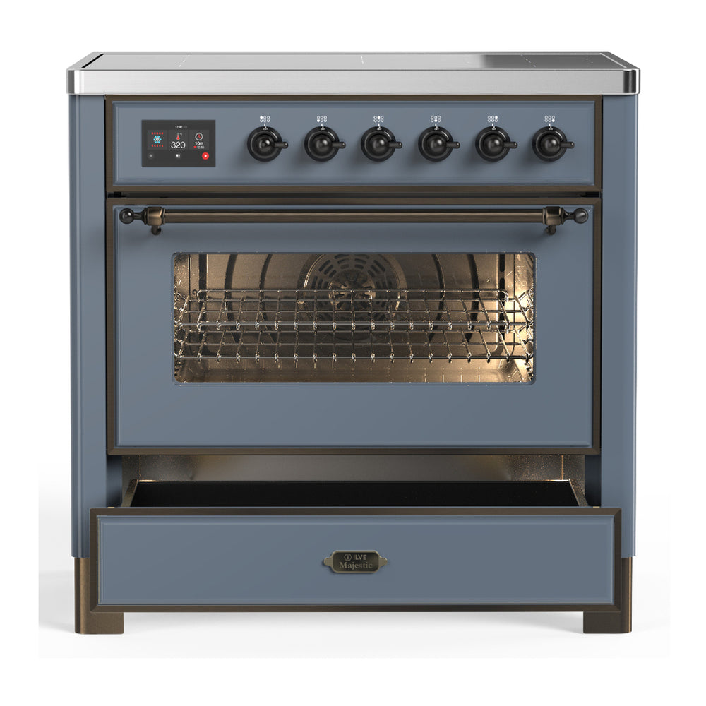 ILVE Majestic III 36" Blue Grey Induction Range with 6 Elements Triple Glass Door