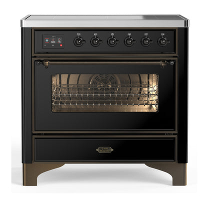 ILVE Majestic III 36" Glossy Black Induction Range with 6 Elements Triple Glass Door