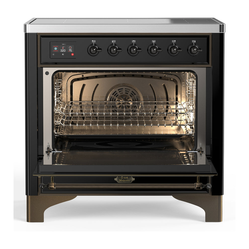 ILVE Majestic III 36" Glossy Black Induction Range with 6 Elements Triple Glass Door