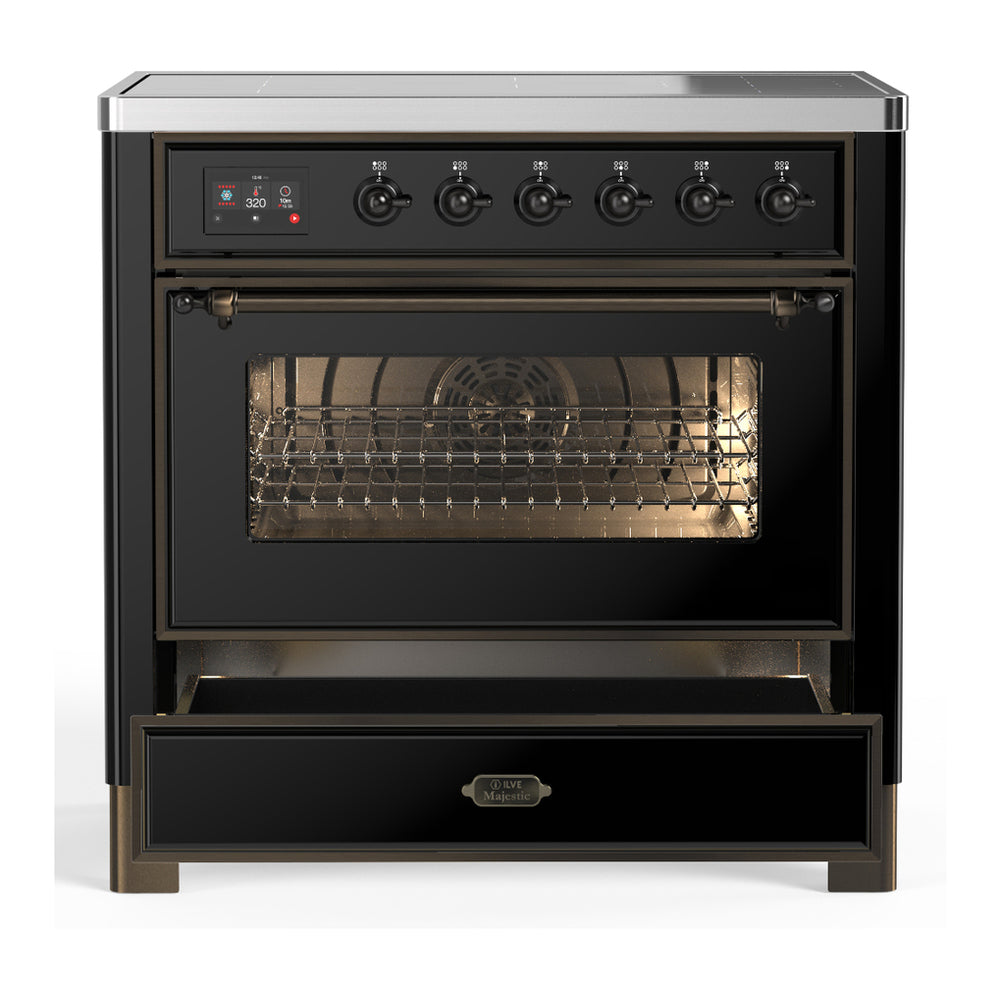 ILVE Majestic III 36" Glossy Black Induction Range with 6 Elements Triple Glass Door