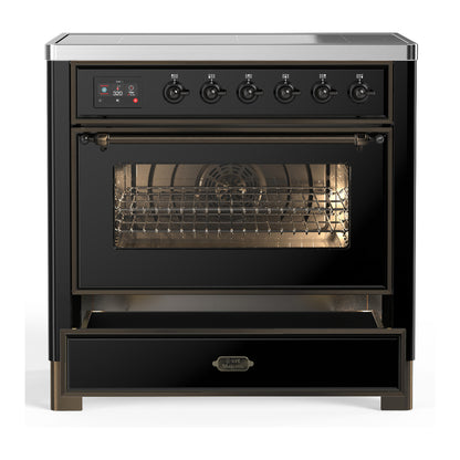 ILVE Majestic III 36" Glossy Black Induction Range with 6 Elements Triple Glass Door