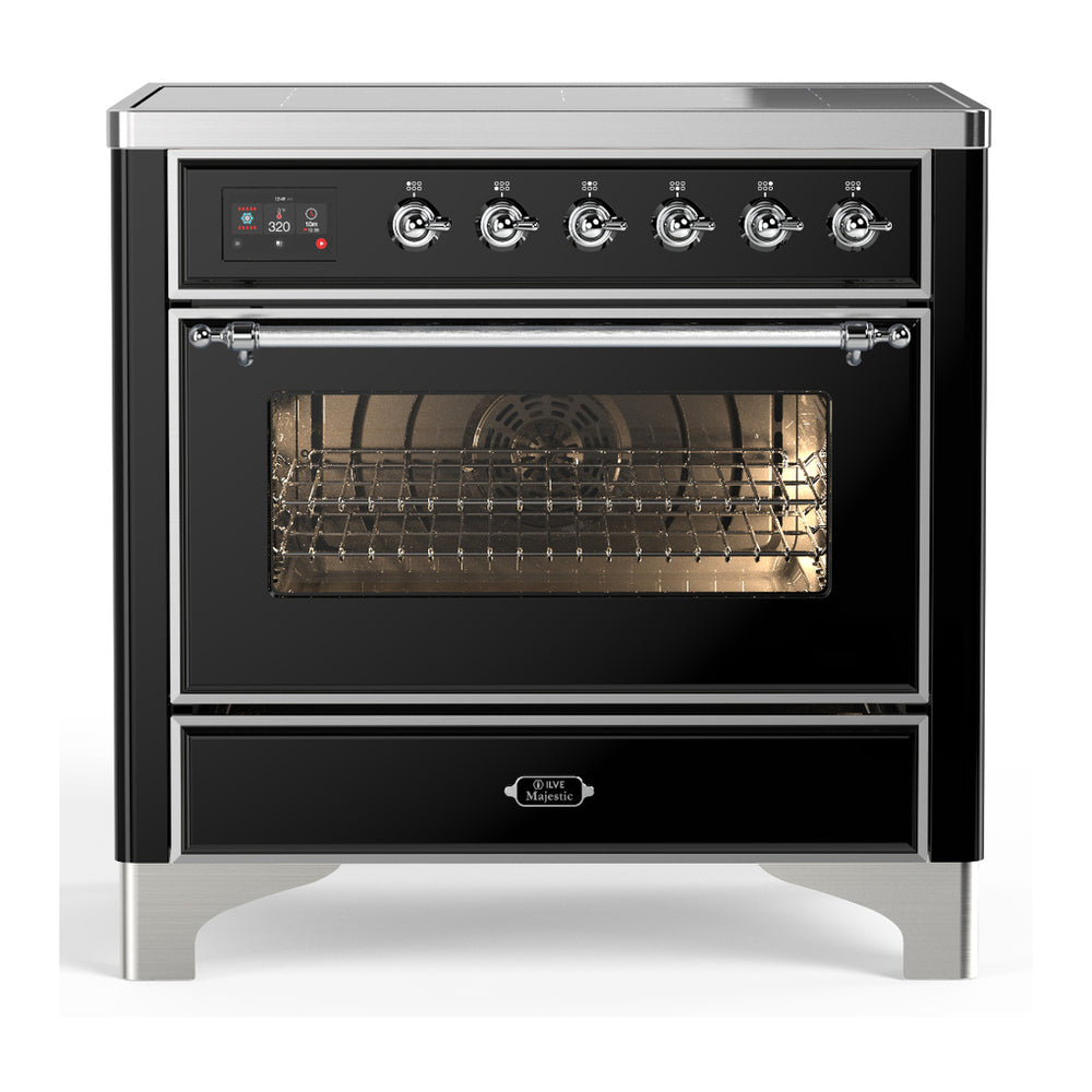 ILVE Majestic III 36" Glossy Black Induction Range with 6 Elements Triple Glass Door