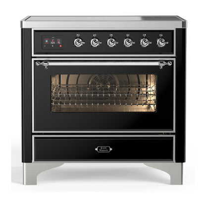 ILVE Majestic III 36" Glossy Black Induction Range with 6 Elements Triple Glass Door