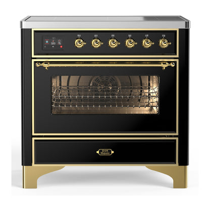 ILVE Majestic III 36" Glossy Black Induction Range with 6 Elements Triple Glass Door