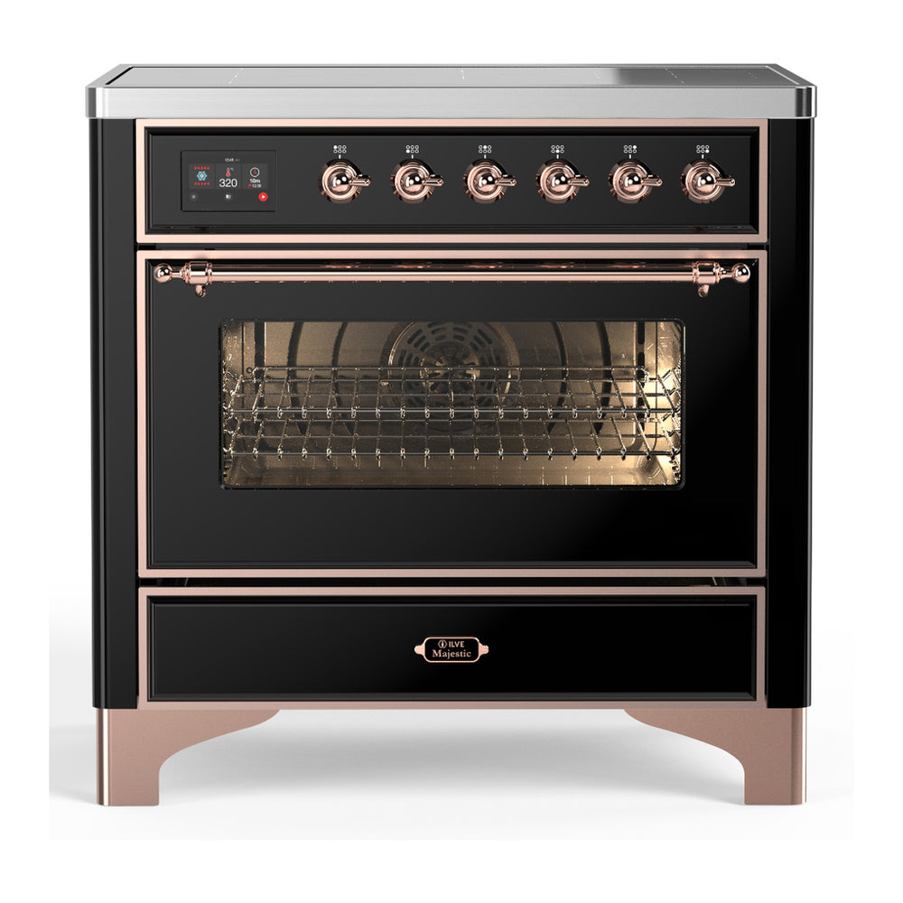ILVE Majestic III 36" Glossy Black Induction Range with 6 Elements Triple Glass Door