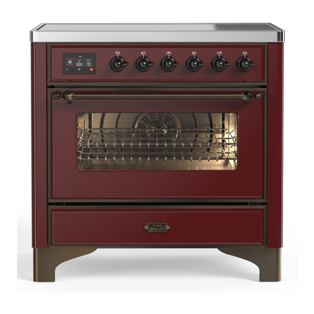 ILVE Majestic III 36" Burgundy Induction Range with 6 Elements Triple Glass Door