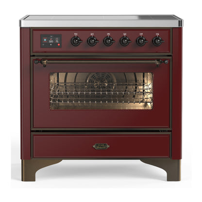 ILVE Majestic III 36" Burgundy Induction Range with 6 Elements Triple Glass Door