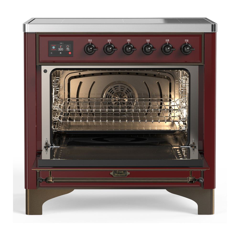 ILVE Majestic III 36" Burgundy Induction Range with 6 Elements Triple Glass Door