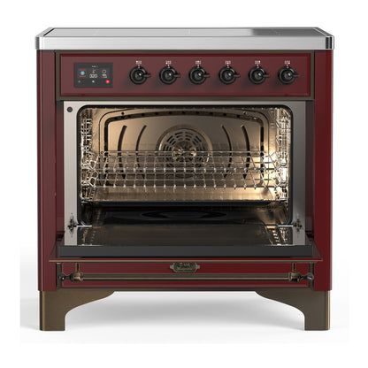 ILVE Majestic III 36" Burgundy Induction Range with 6 Elements Triple Glass Door