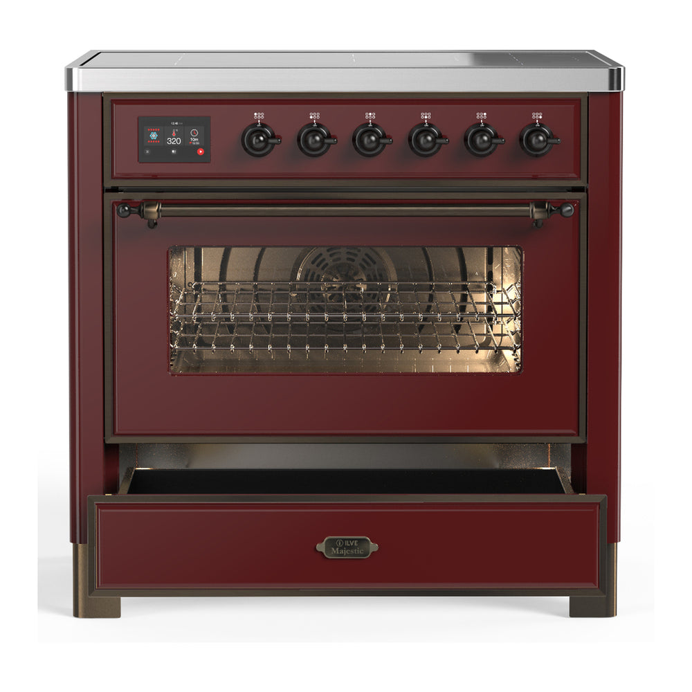 ILVE Majestic III 36" Burgundy Induction Range with 6 Elements Triple Glass Door