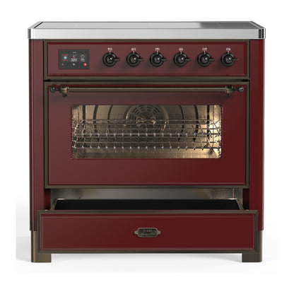 ILVE Majestic III 36" Burgundy Induction Range with 6 Elements Triple Glass Door