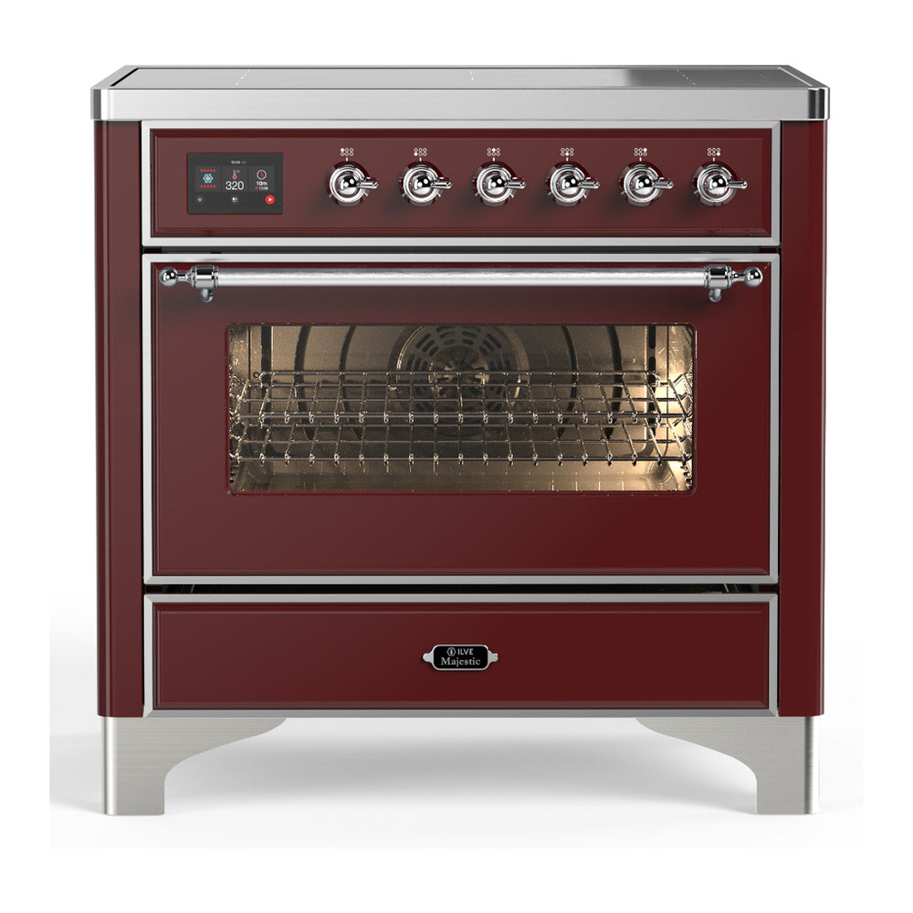 ILVE Majestic III 36" Burgundy Induction Range with 6 Elements Triple Glass Door