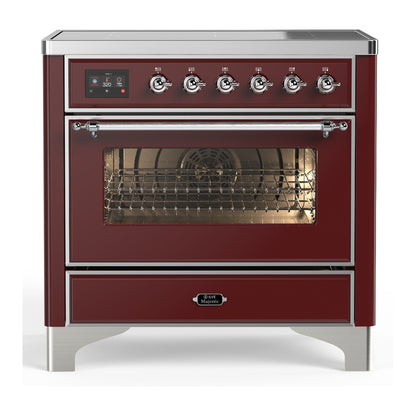 ILVE Majestic III 36" Burgundy Induction Range with 6 Elements Triple Glass Door